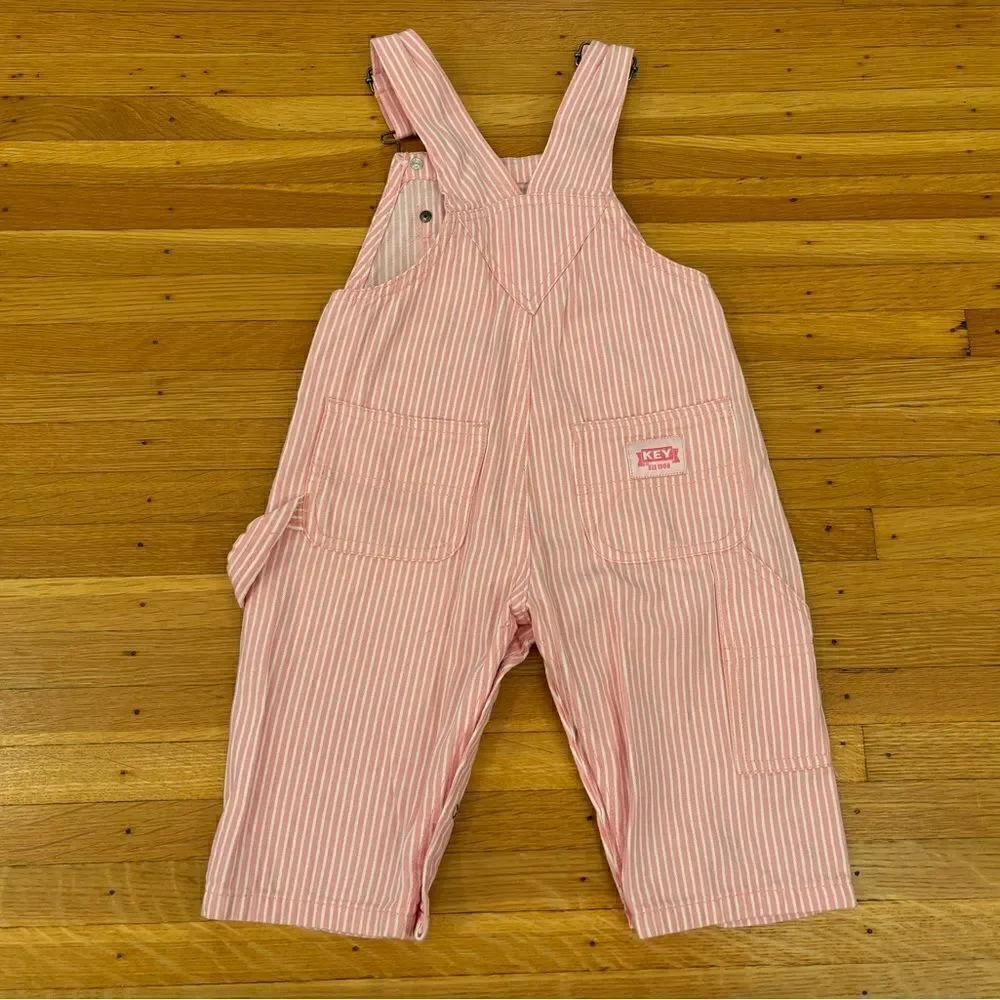 Key vintage pink/white stripe bib overalls